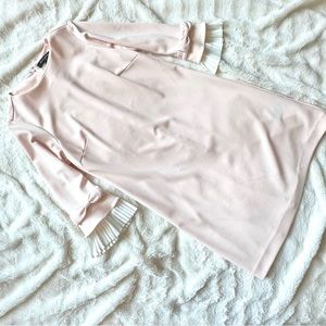 SHARAGANO 3/4 Sleeve Baby Pink Mini Dress with White Ruffle Sleeve Edge size S